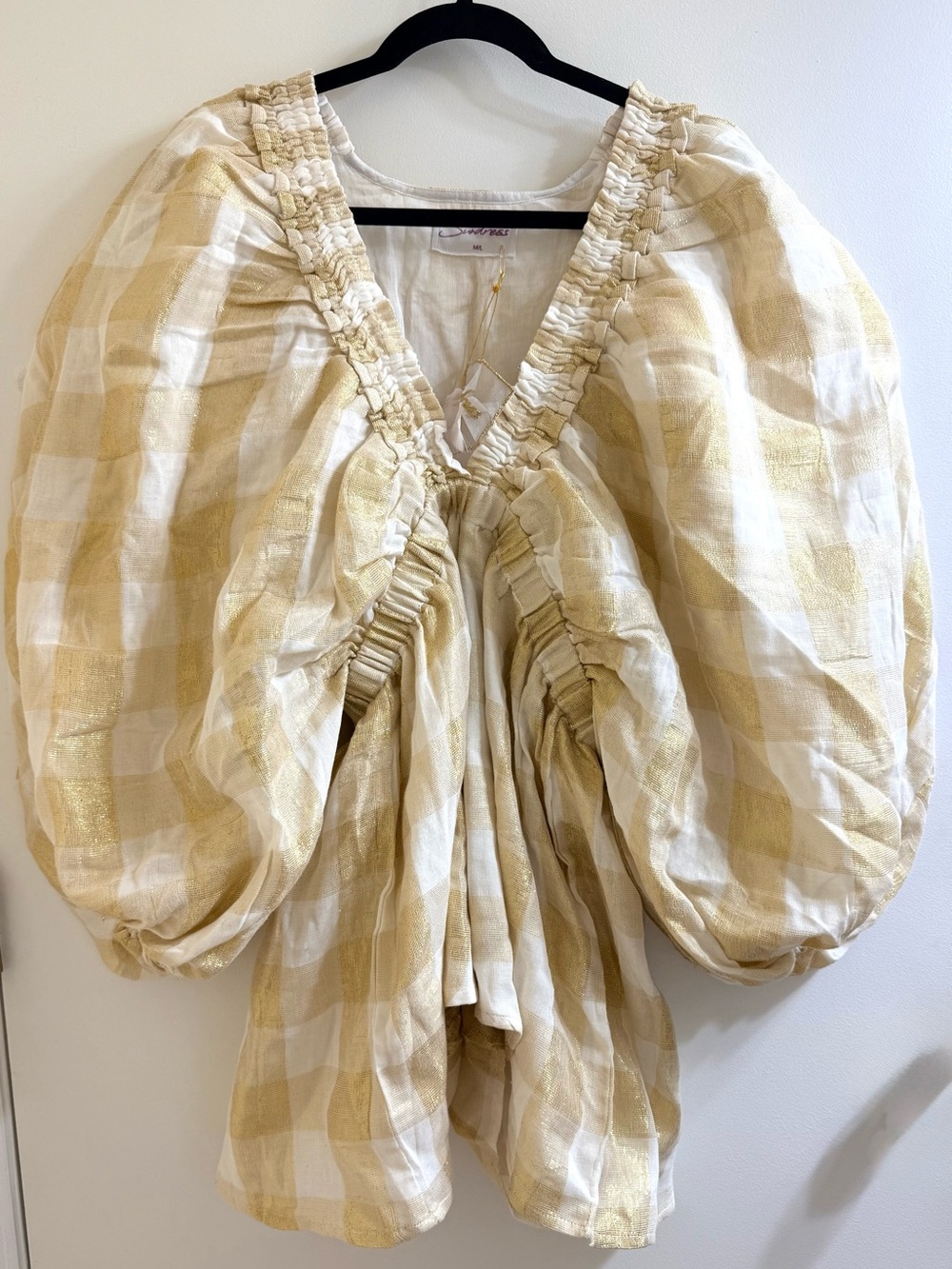 SUNDRESS Alicia Romper Size M/L Gold Gingham Metallic Threading NWT - Picture 6 of 16
